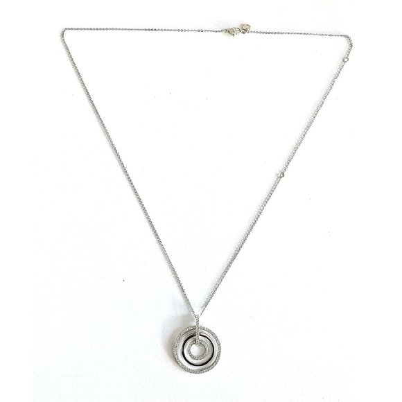 New Swarovski Silver Triple Circle Crystal Pendant Necklace - Picture 3 of 5